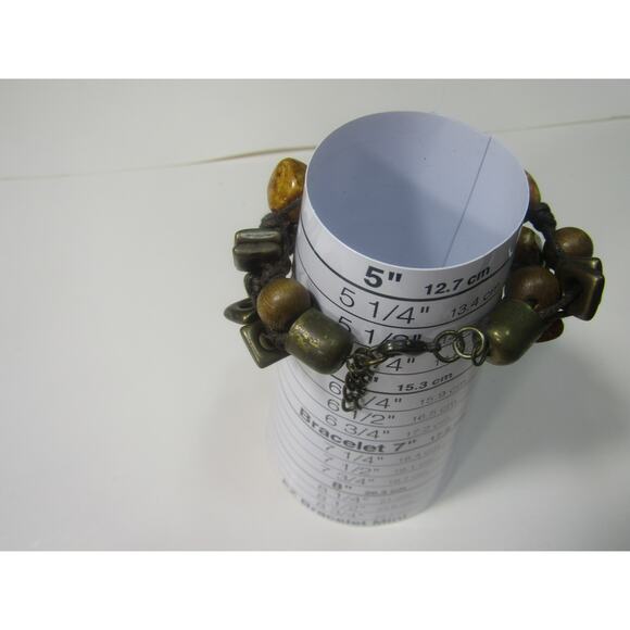 Brass Brown Marble Yellow 3 Tier Bracelet 5 1/2" Boho Whimsigoth Cottagecore - Picture 4 of 4